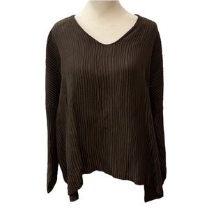 Vintage Planet V-Neck Linen and Silk Boxy Top in Brown and Black. OS. EUC